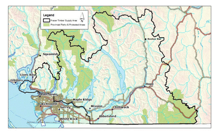 map of Fraser Timber Supply Area