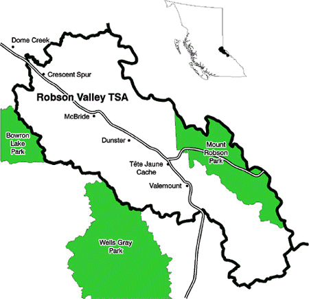 map of Robson Valley Timber Supply Area, click to expand