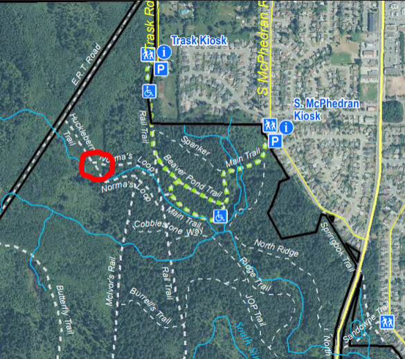 map showing the panting area within the riparian zone along norma's loop trail