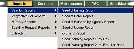 Seedlot Listing Report Dropdown