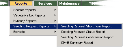 Seedling request short form request dropdown