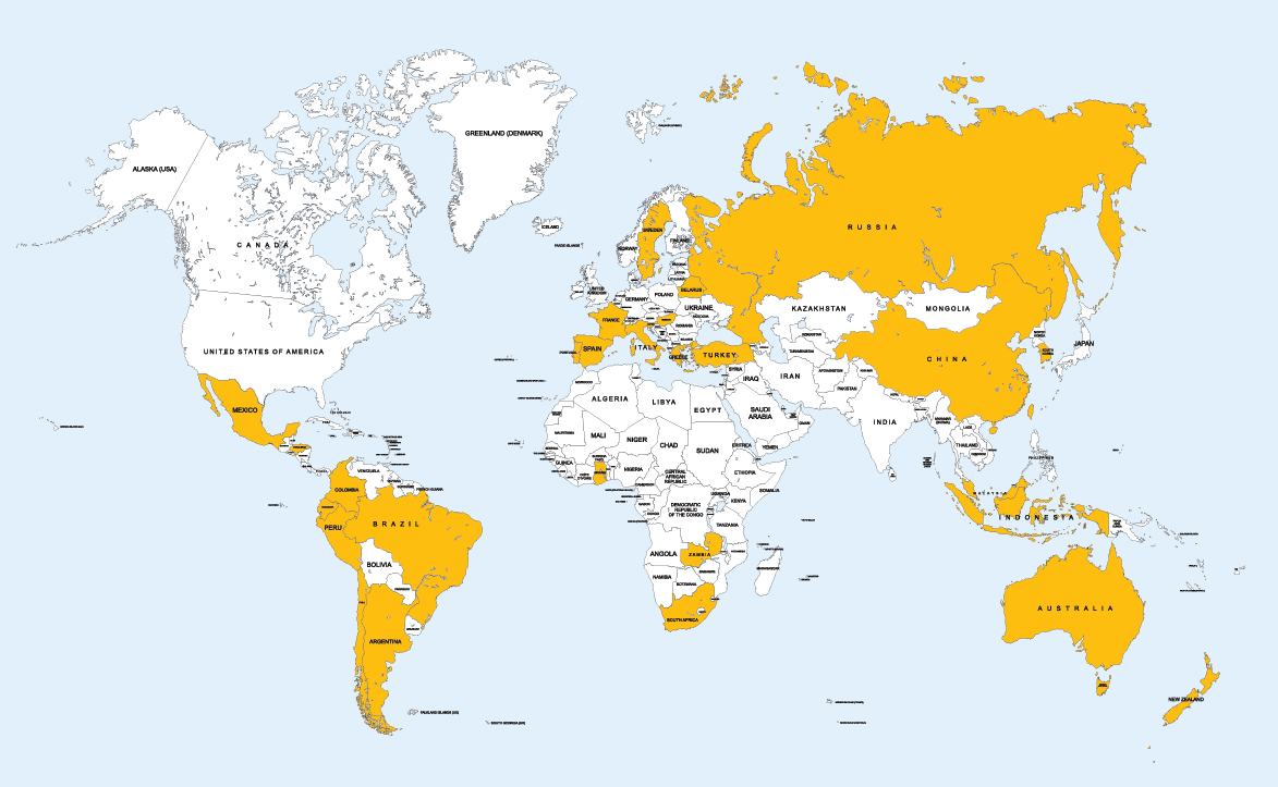 A map of the BC Wildfire Service's client countries.