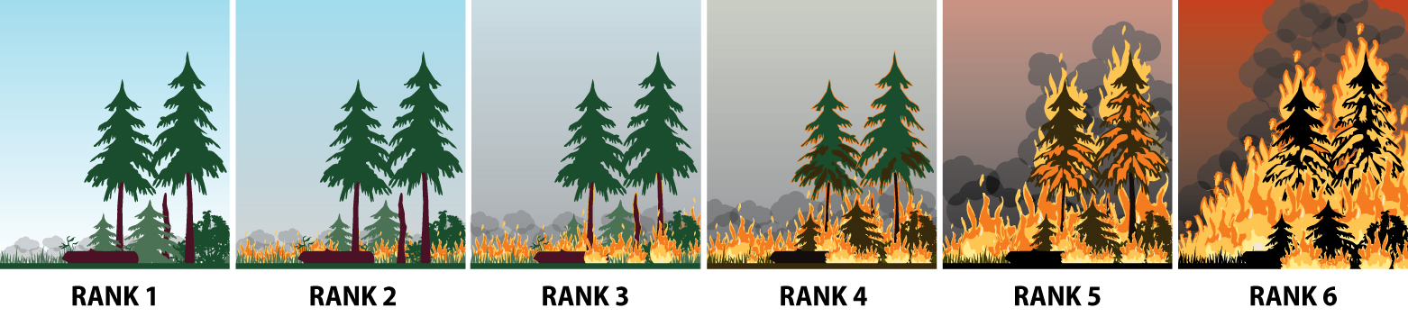 Fire Ranks 1 through 6 are illustrated, left-to-right, in this banner.