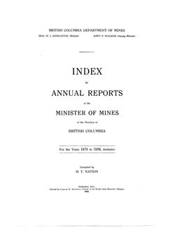 Index to Annual Reports of the Minister of Mines 1874-1936