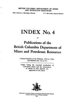 Index No. 4 to Publications of British Columbia Department of Miens and Petroleum Resources