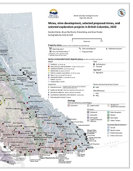 BCGS Open File 2021-01: Mines, mine development, selected proposed mines, and selected exploration projects in British Columbia, 2020