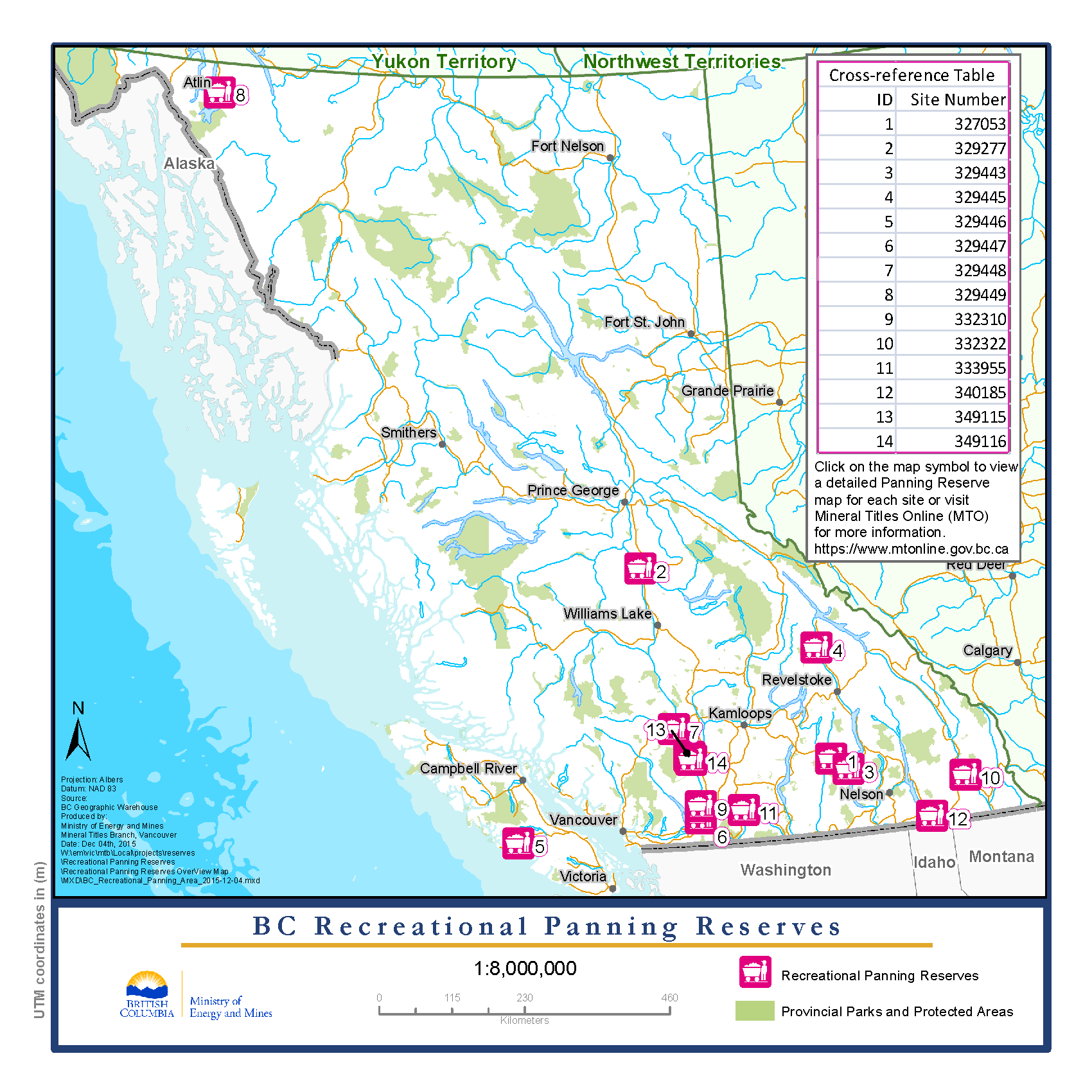 Overview Map of the BC Recreational Panning Reserves