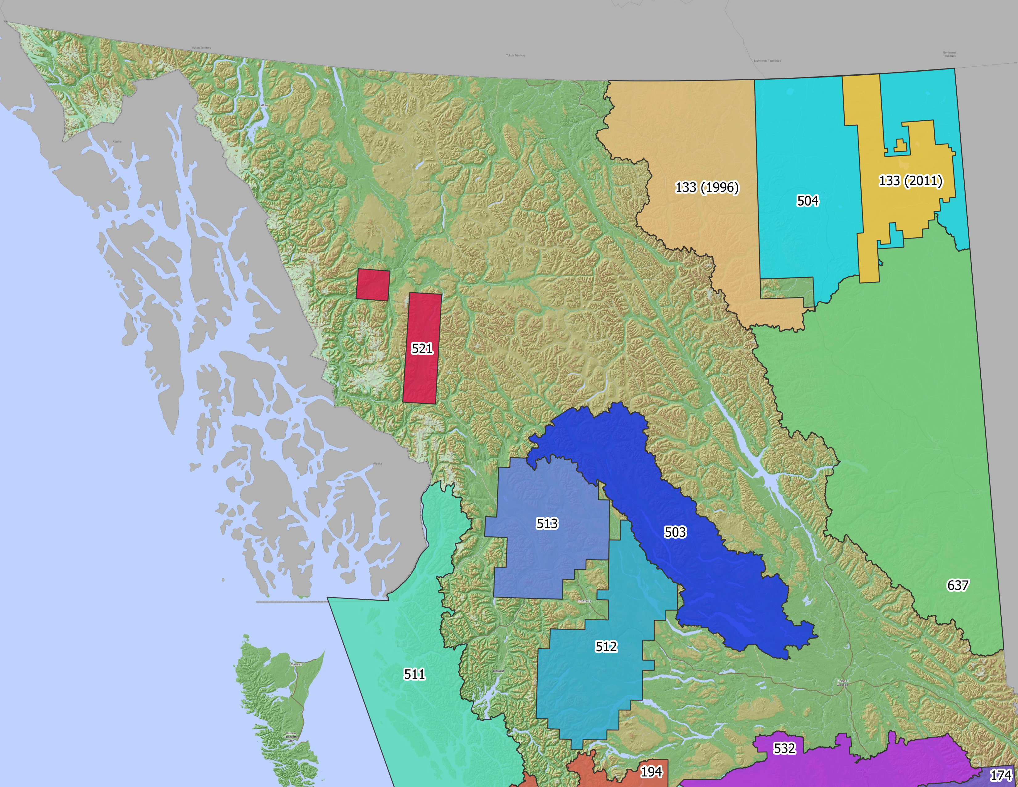 Map of AOA Study Location IDs in Northern B.C.