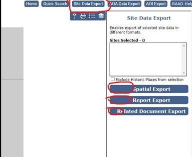 The Site Data Export tab, and the export bug, showing no dropdown arrows.