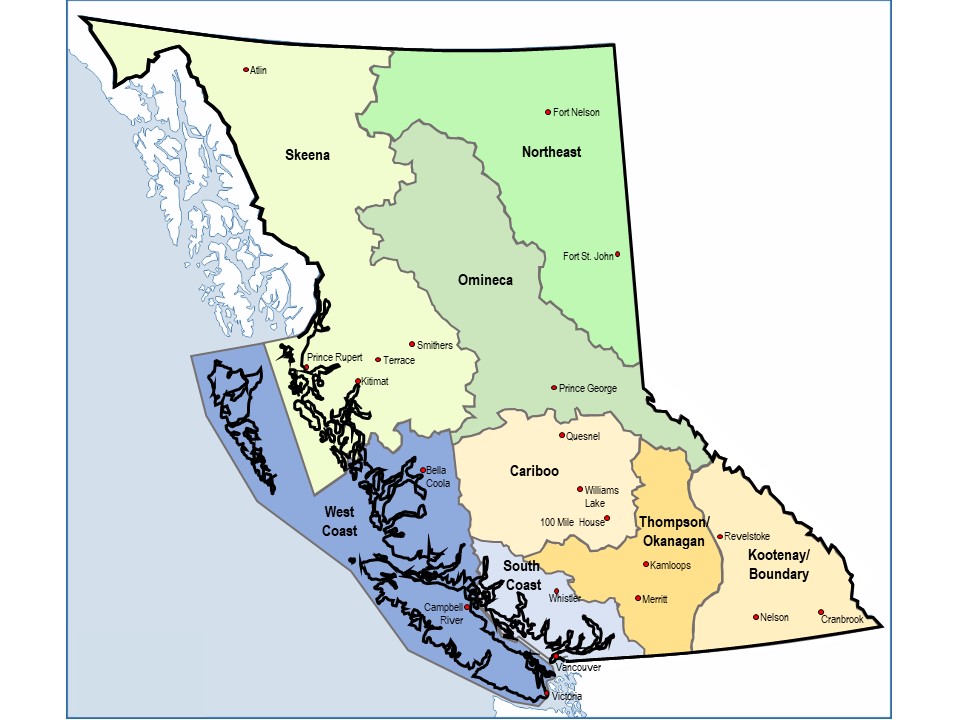 Map of natural resource regions in B.C.