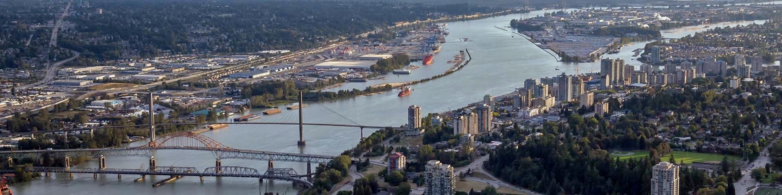 Urban city landscape with bridges over body of water