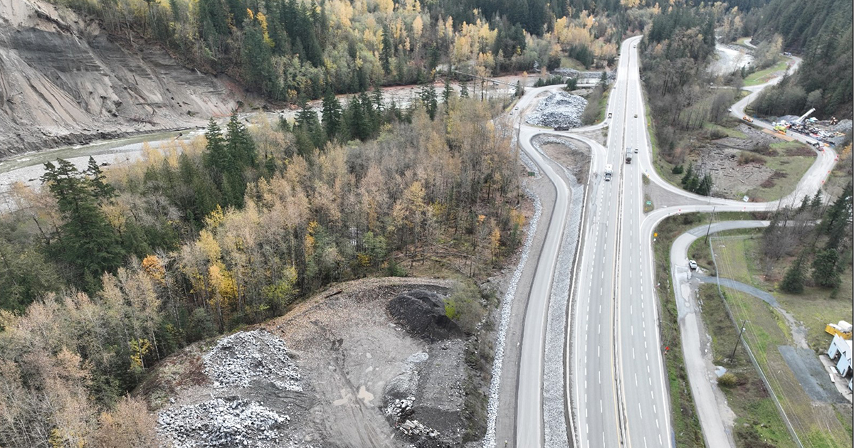 The Peers Creek Frontage Road Washout Recovery involved riprap bank armoring, ditching, and a complete road reconstruction.