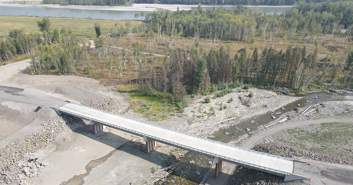 The new 5.6 km section of road was built to bypass the active slide areas along the section of West Fraser Road that washed out in 2018.