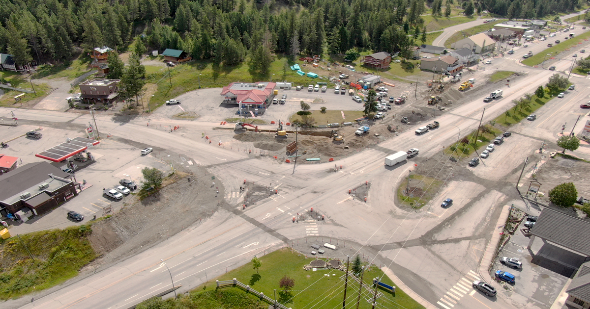 Intersection of Highway 93 and 95 in the Village of Radium Hot Springs