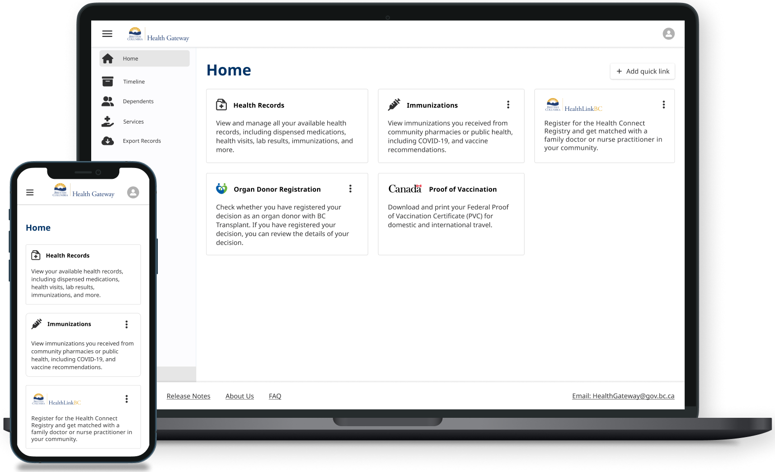 Laptop and Mobile View of Health Gateway Landing Page