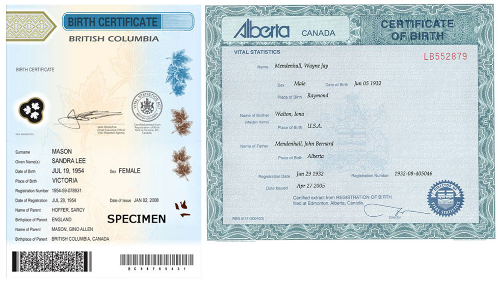 canadian birth certificate examples