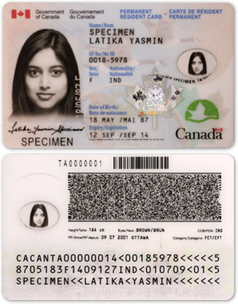 permanent resident card example