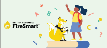 FireSmart logo with a fox holding a book next to a child waving