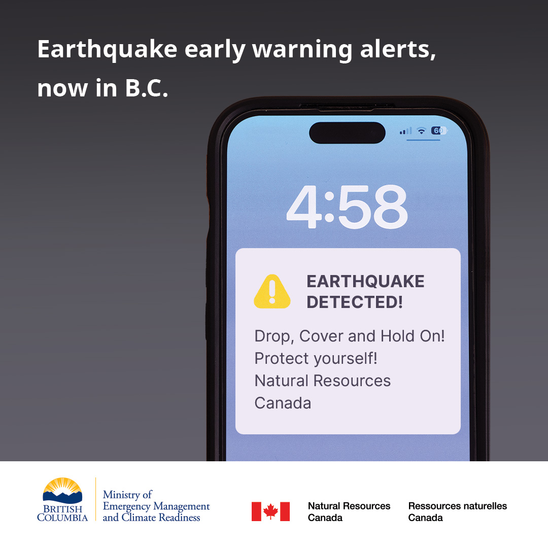 A picture of a text from Canada Early Earthquake Warning system
