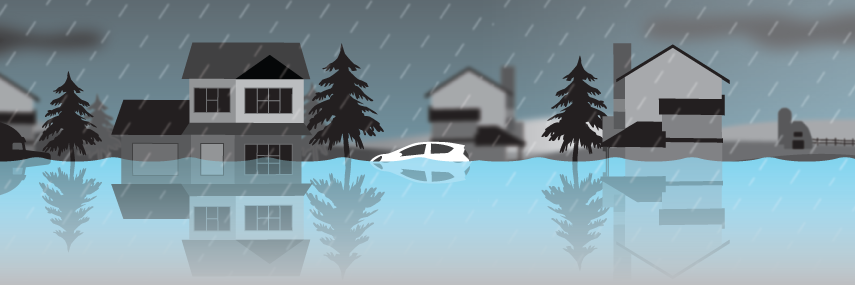 graphic depicting houses and vehicles during flooding
