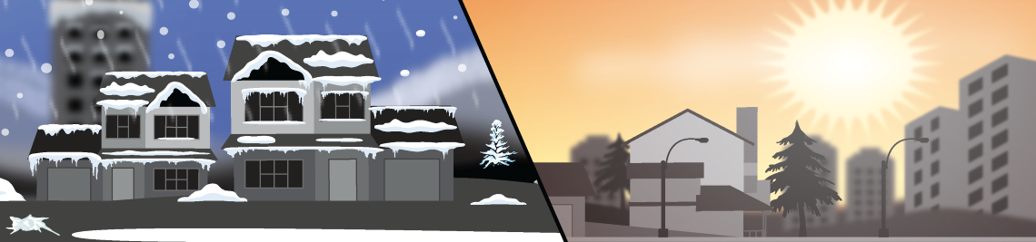 An illustration of winter weather split with extreme heat