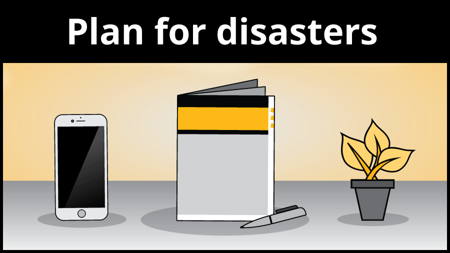 plan for disasters, image of plan, pen and phone
