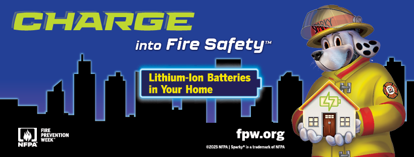 Image of Sparky the dog reminding everyone of the safe use of lithium-ion batteries.