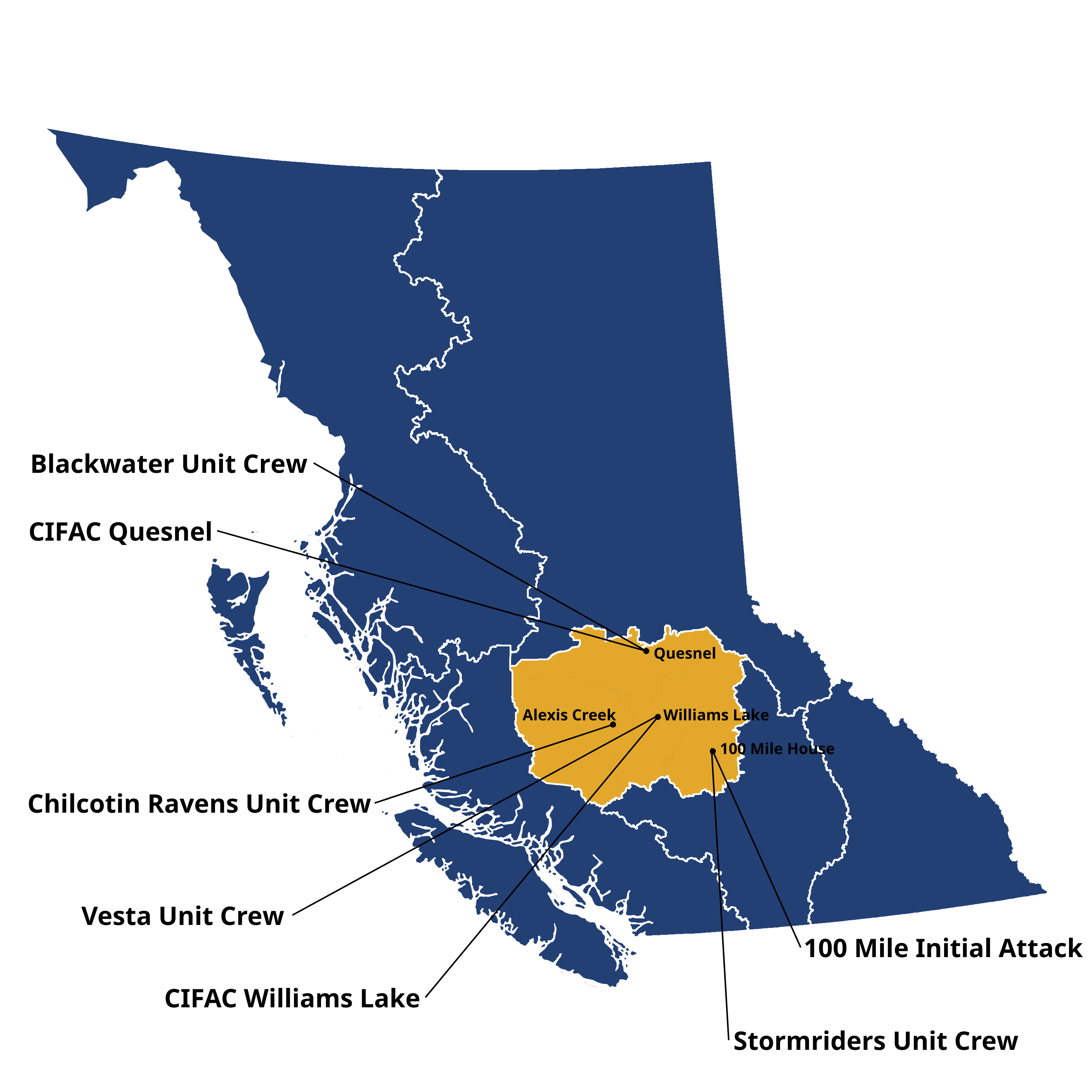 map of Cariboo Fire Centre unit crews