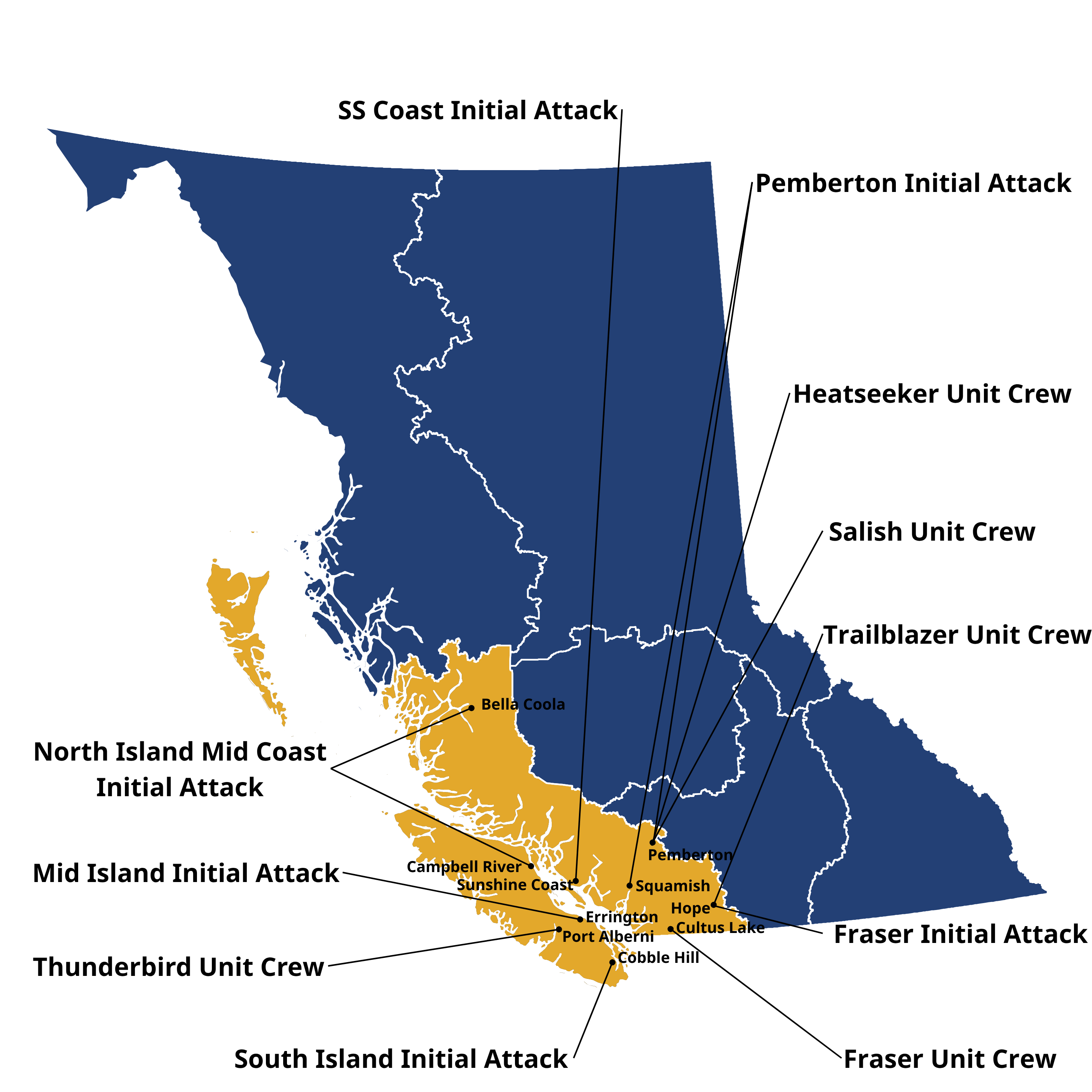 map of Coastal Fire Centre crews