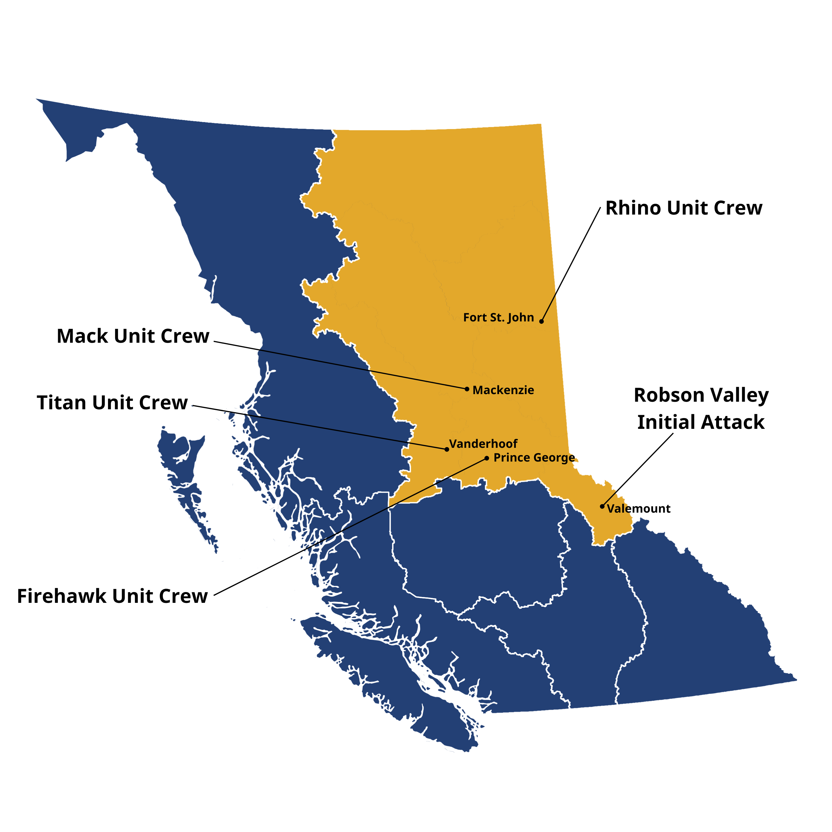 map of Prince George Fire Centre crews