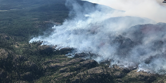 fire moving uphill in a mountainous area