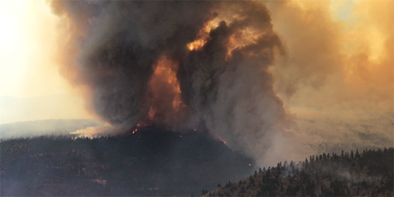 smoke funnel fire weather photo from the air, bc wildfire service