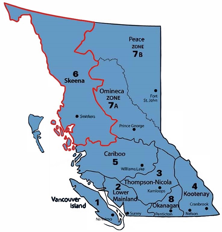 Map indicating the location of Natural Resource Region 6 Skeena