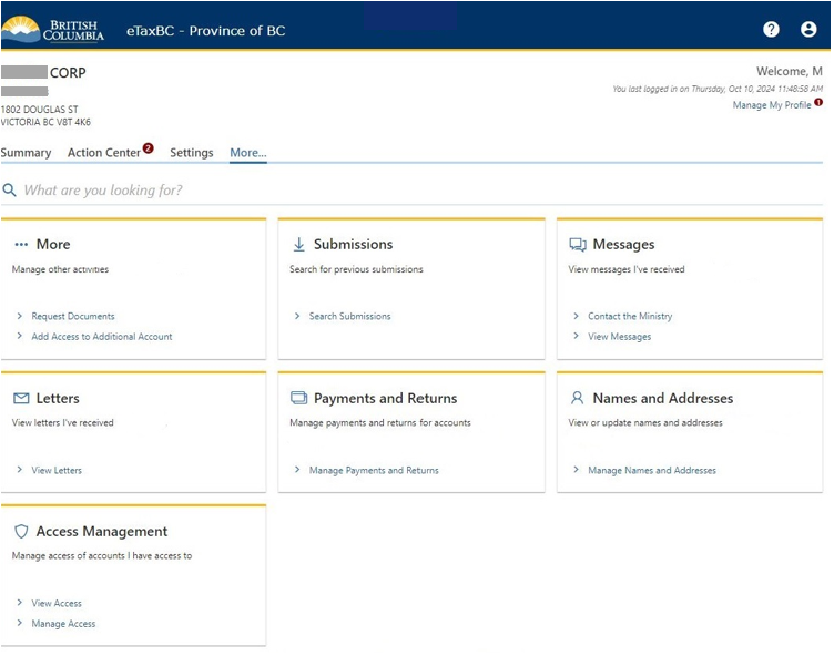 eTaxBC More page