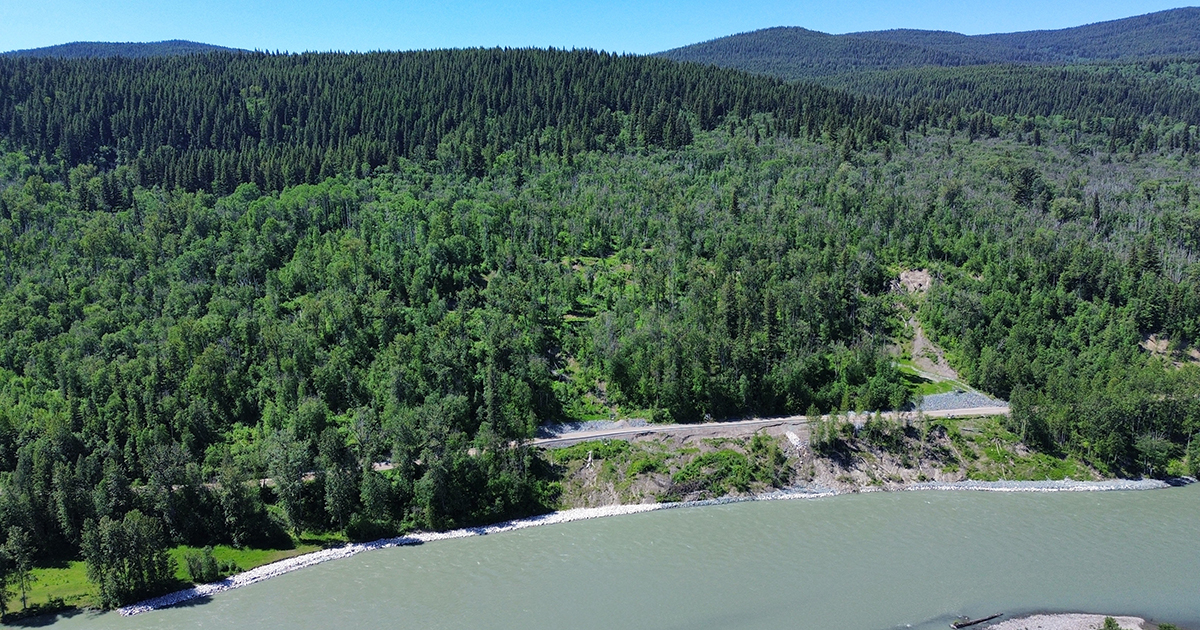 Aerial image of the project area above the Quesnel River. June 9, 2025