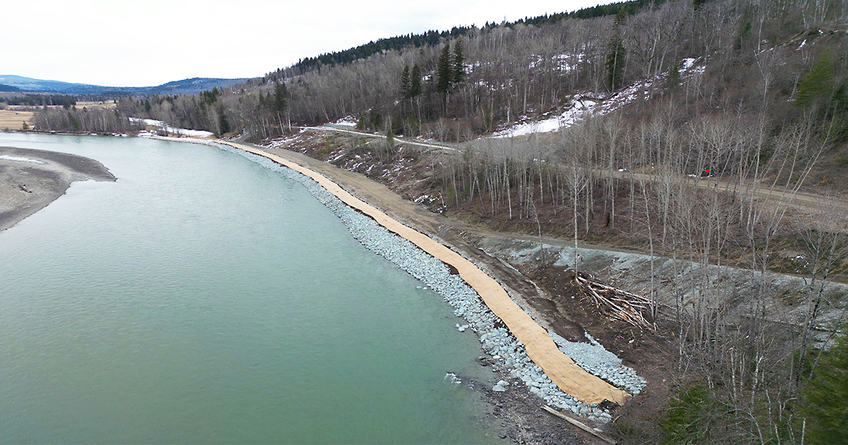 Aerial image of the project area above the Quesnel River. March 31, 2026