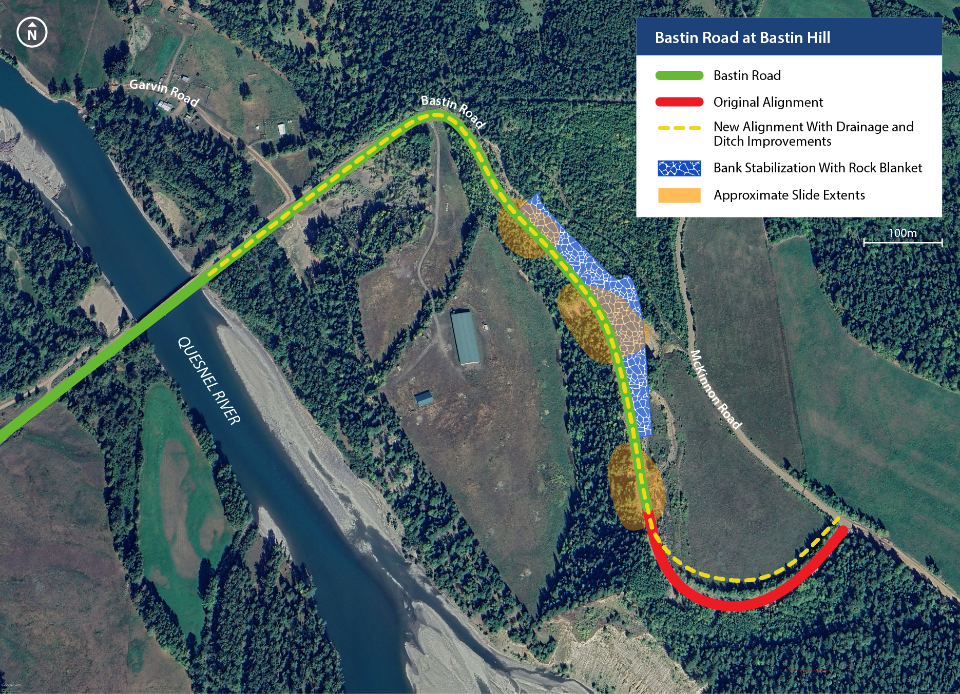 Bastin Hill is located approximately 24 km southeast of Quesnel