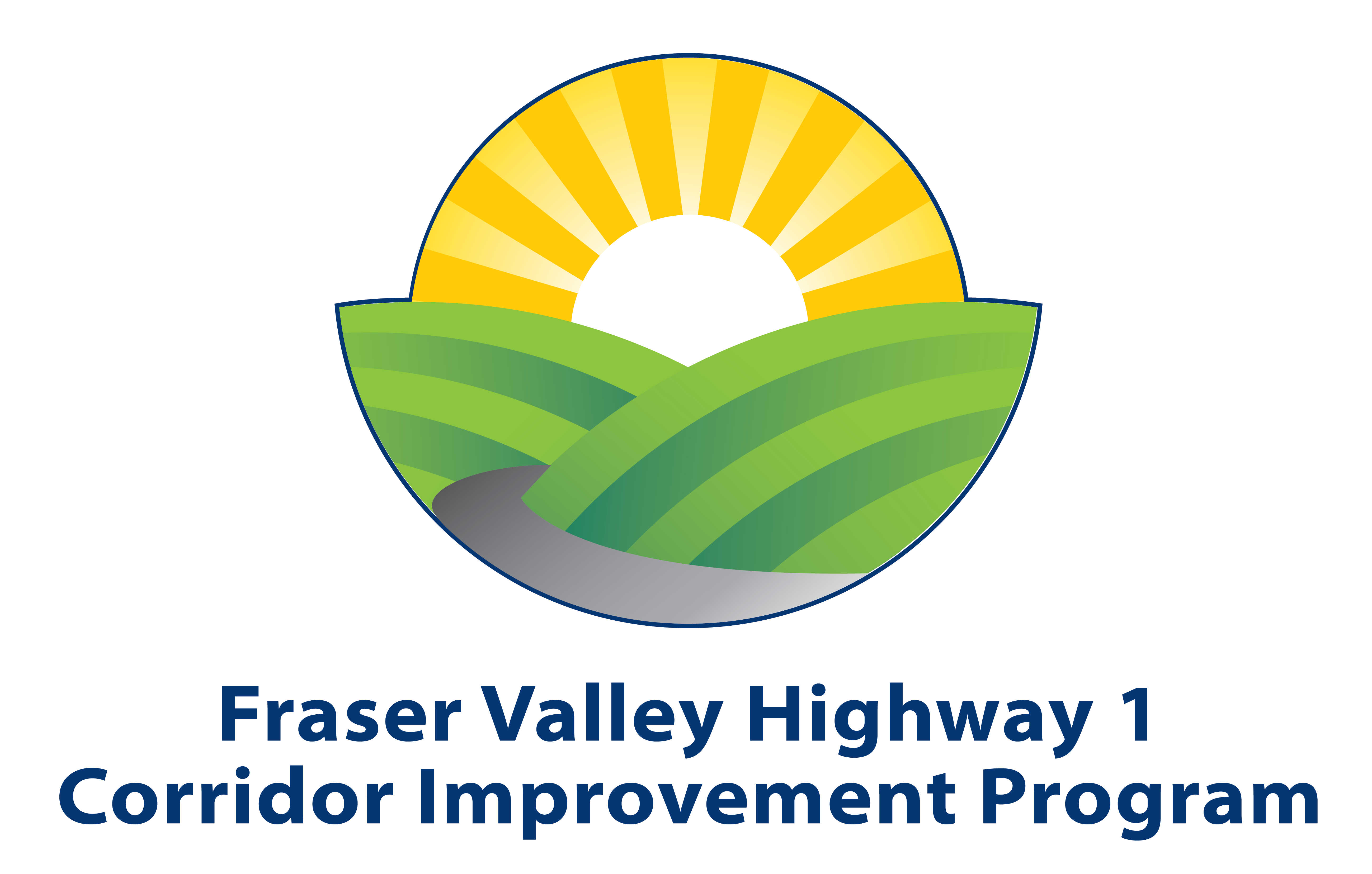 Fraser Valley Highway 1 Corridor Improvement Program Logo-showing BC Sun with green valley and road running through