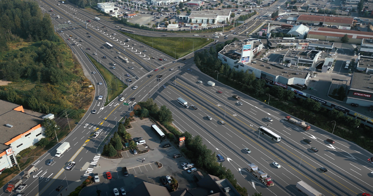 An artist's rendering of the future Mt. Lehman Interchange. Rendering is conceptual and subject to change.