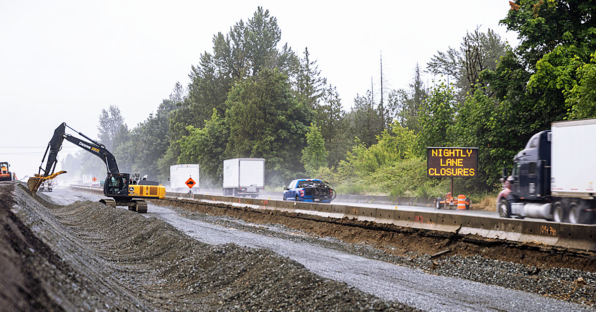 Traffic moving through construction site