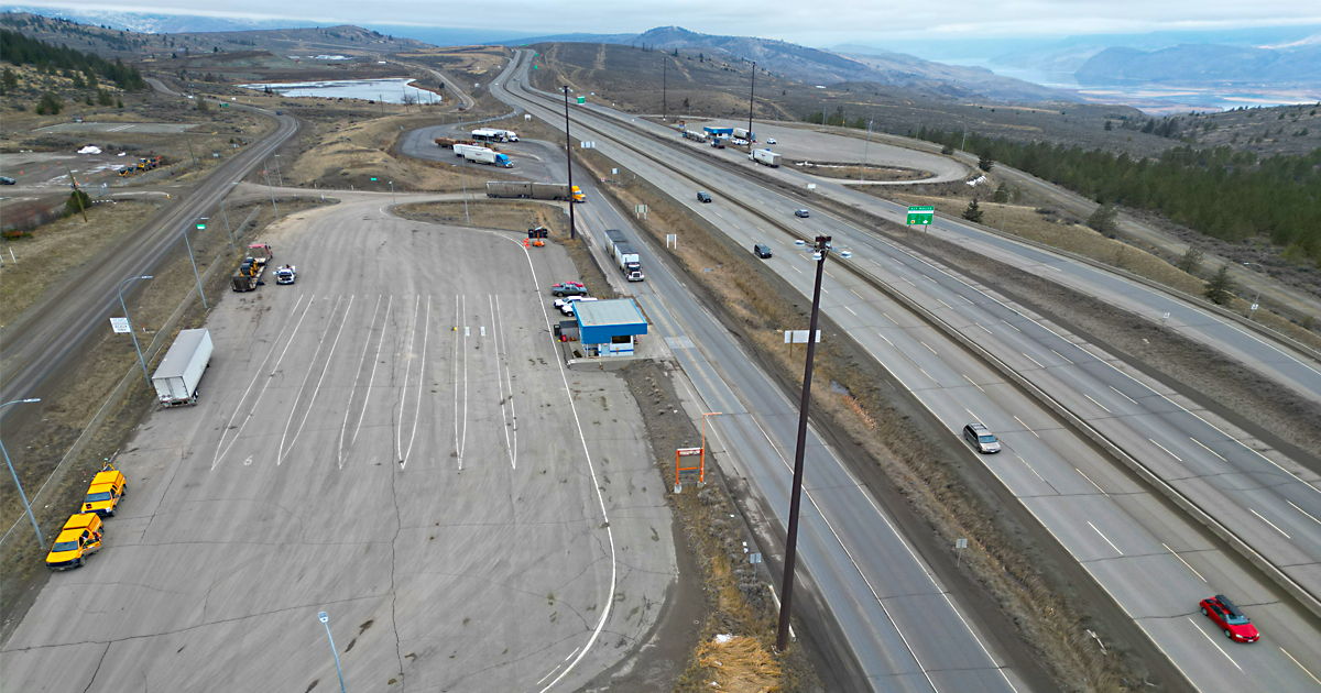 Highway 1 Kamloops brake check construction progress 2026-02-06 Highway 1 Kamloops brake check construction progress 2026-02-06