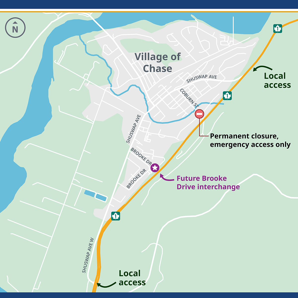 Trans Canada Highway 1 Chase East Colburn Street Closure map