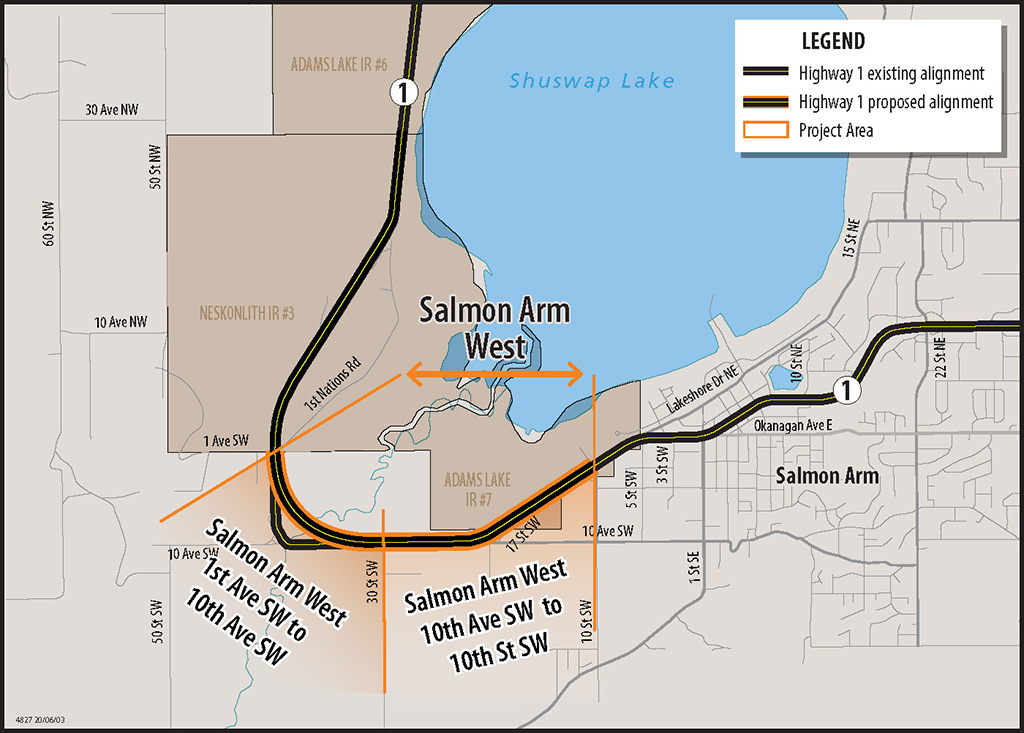 Map of Highway 1 - Salmon Arm West Project
