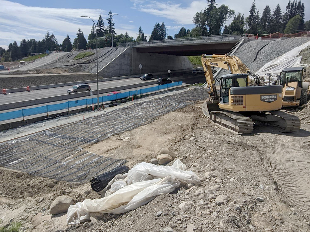 Close up of work being done on the Mountain Highway Interchange for the Lower Lynn Improvement Project