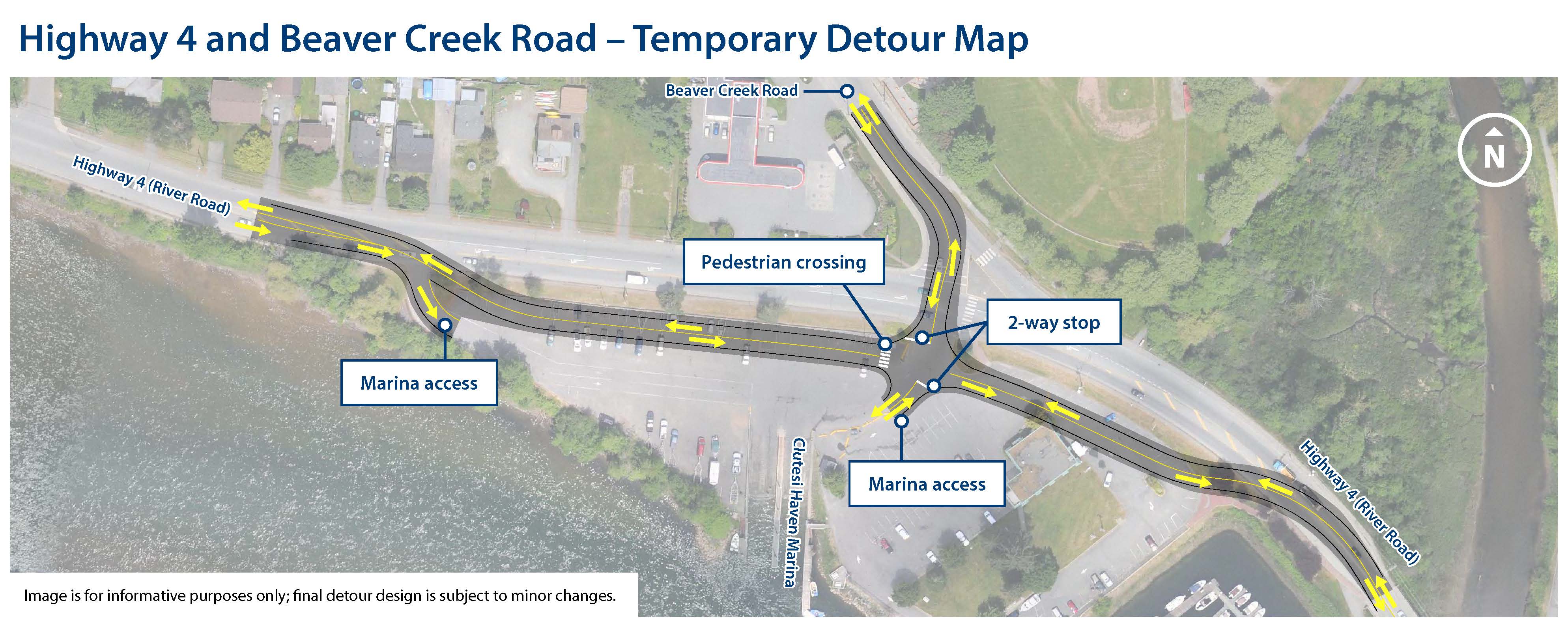 Detour shifts traffic off Highway 4/River Road and through the Clutesi Haven Marina parking lot