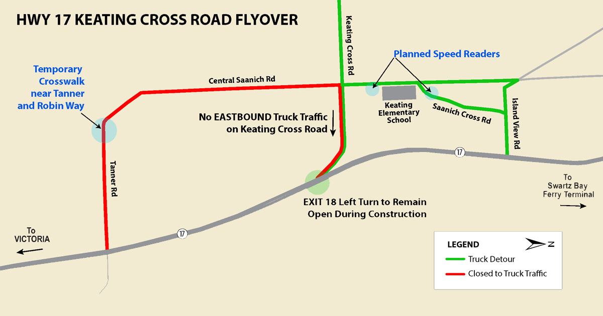 Truck and tour buses will be detoured to Central Saanich Road along the existing truck route. Click on map to download PDF