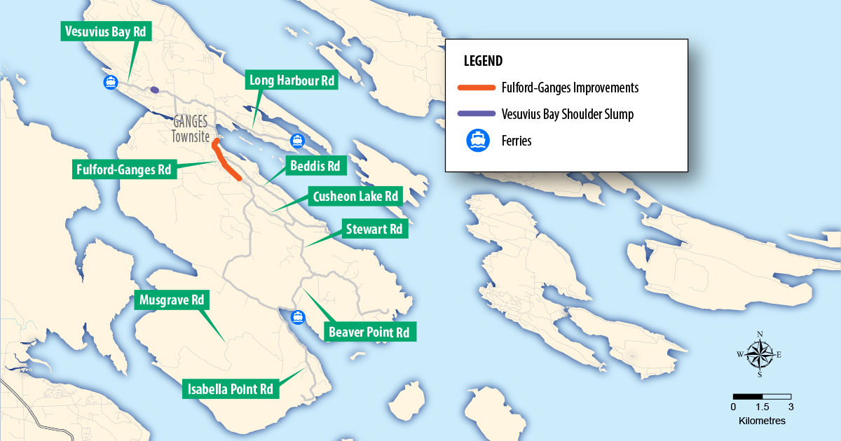 Map of Salt Spring Island showing projects 